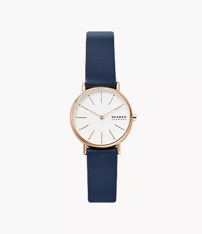 skagen Signatur Lille Two-Hand Ocean Blue Leather Watch