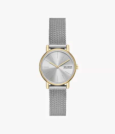 skagen Signatur Lille Two-Hand Silver Stainless Steel Mesh Watch And Bracelet Set