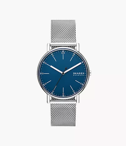 skagen Signatur Three-Hand Silver Stainless Steel Mesh Watch