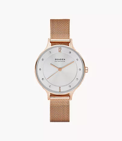skagen Anita Lille Rose Gold-Tone Steel Mesh Watch