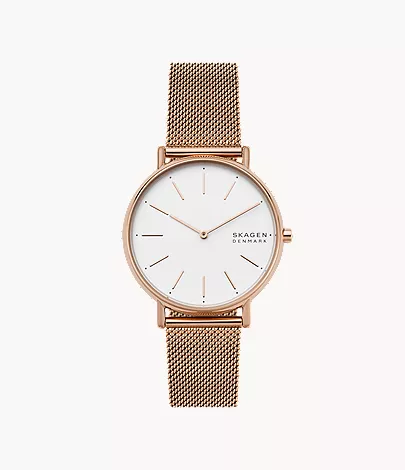 skagen Signatur Rose-Tone Steel Mesh Watch