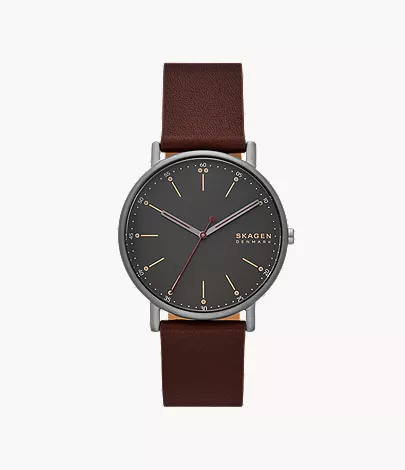 skagen Skagen Signatur Three-Hand Cherry Wood Leather Watch