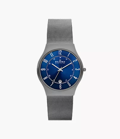 skagen Sundby Titanium and Charcoal Steel Mesh Watch