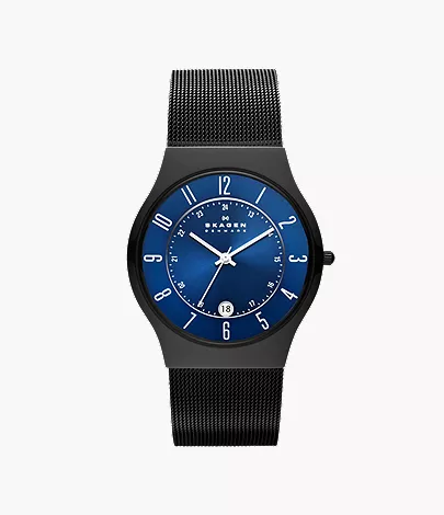 skagen Sundby Titanium and Midnight Steel Mesh Watch