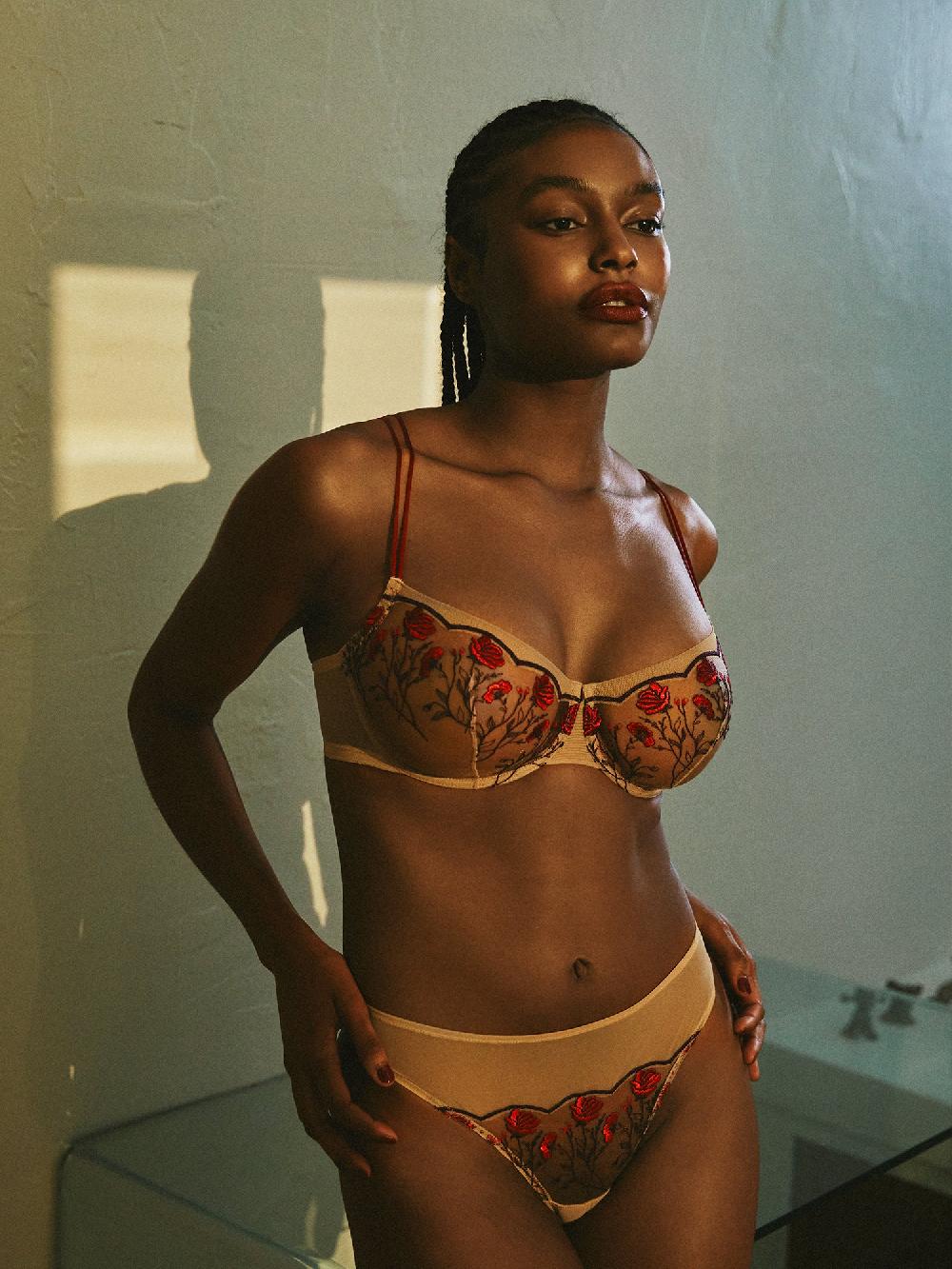 Skarlett Blue Enamoured Tattoo Lace Balconette Bra Lipstick Red Combo