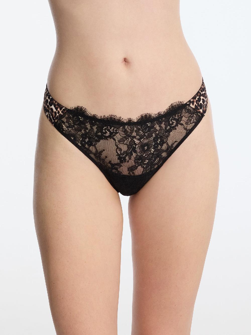 Skarlett Blue Entice Front Lace Thong Black Leopard Print