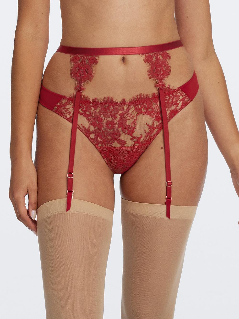 Skarlett Blue Entice Front Lace Thong Lipstick Red/Nylon