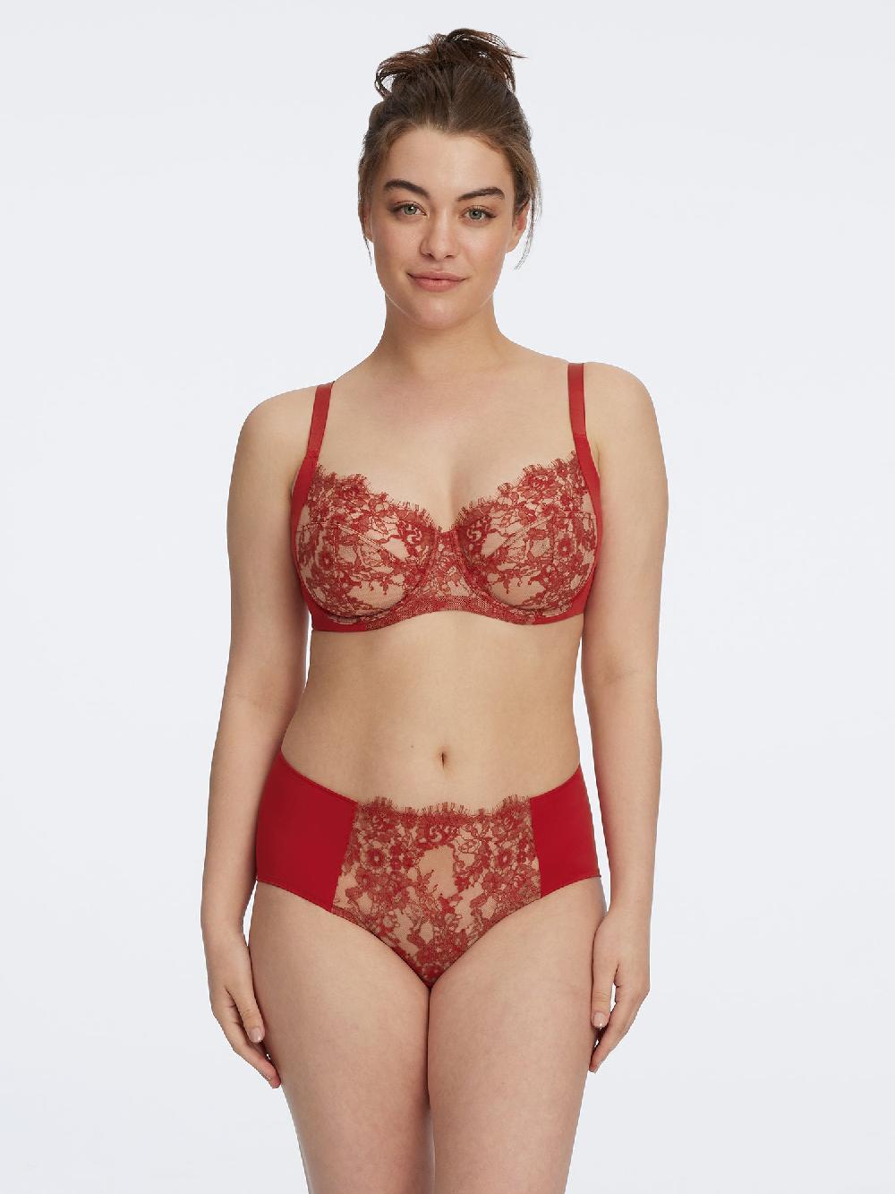 skarlett blue Entice Full Coverage Lace Brief Lipstick Red/Nylon
