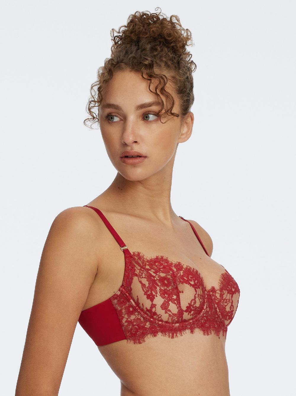Skarlett Blue Entice Lace Balconette Bra Lipstick Red/Nylon
