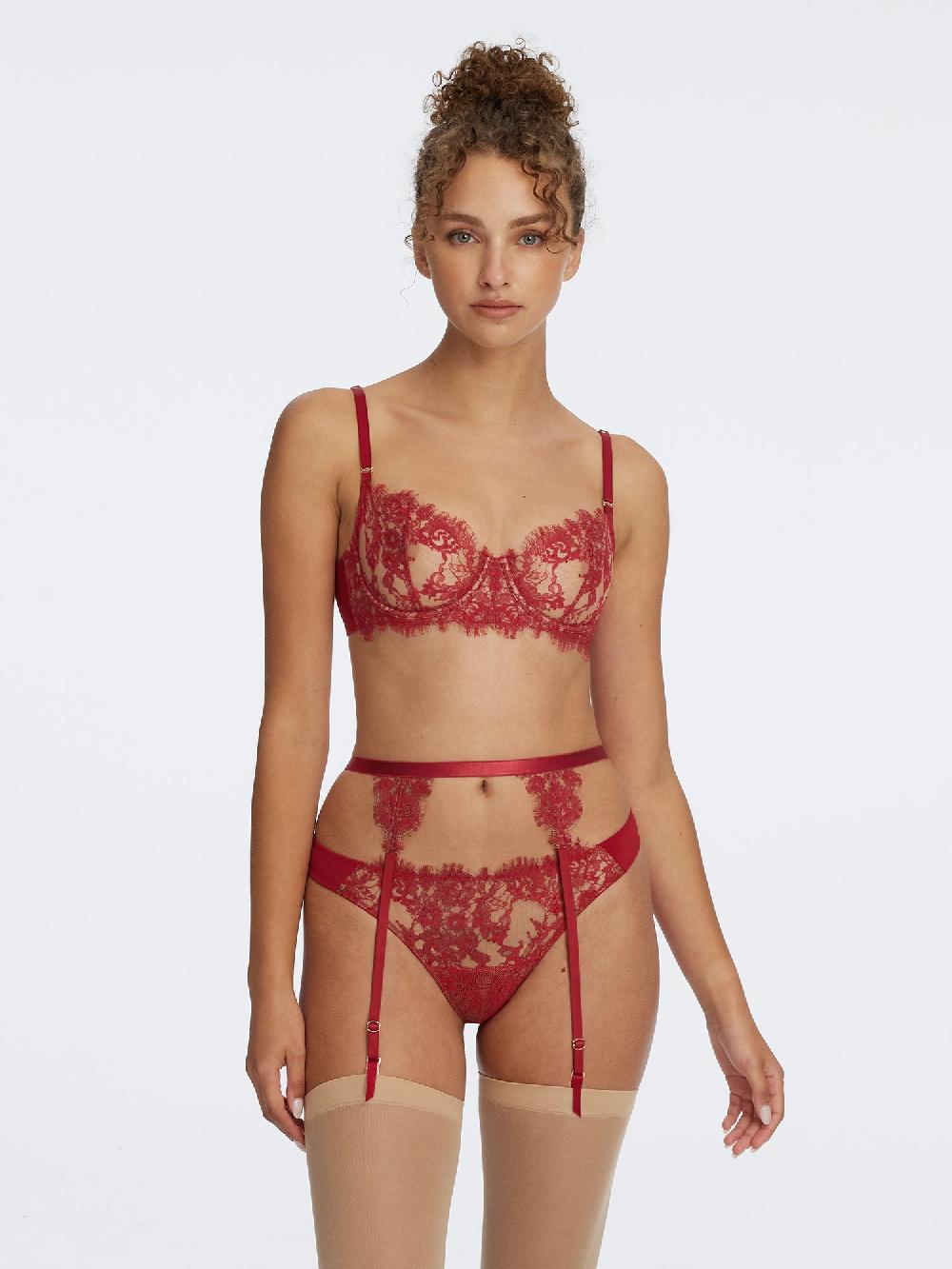 Skarlett Blue Entice Lace Balconette Bra Lipstick Red/Nylon
