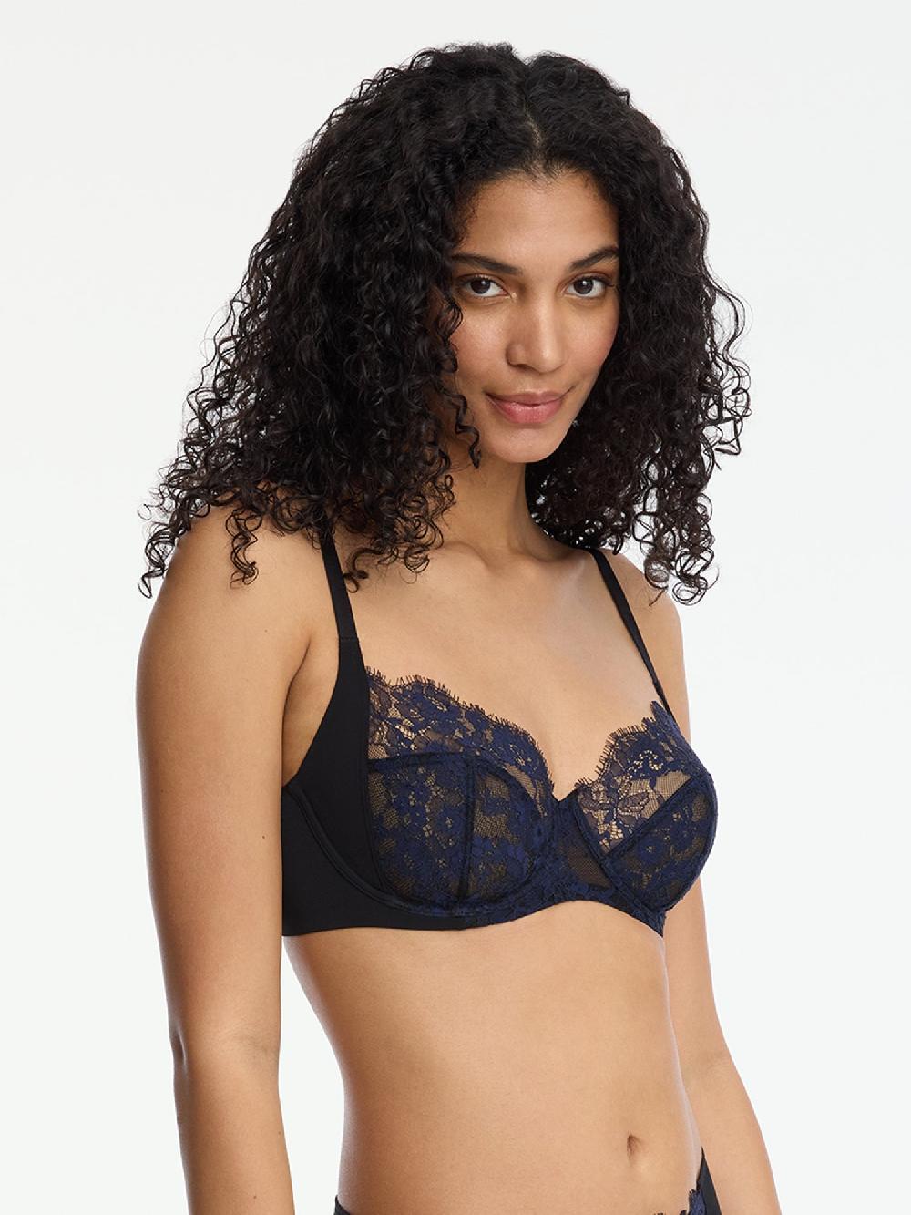 Skarlett Blue Entice Lace Full Coverage Side Support Balconette Bra Black/Midnight