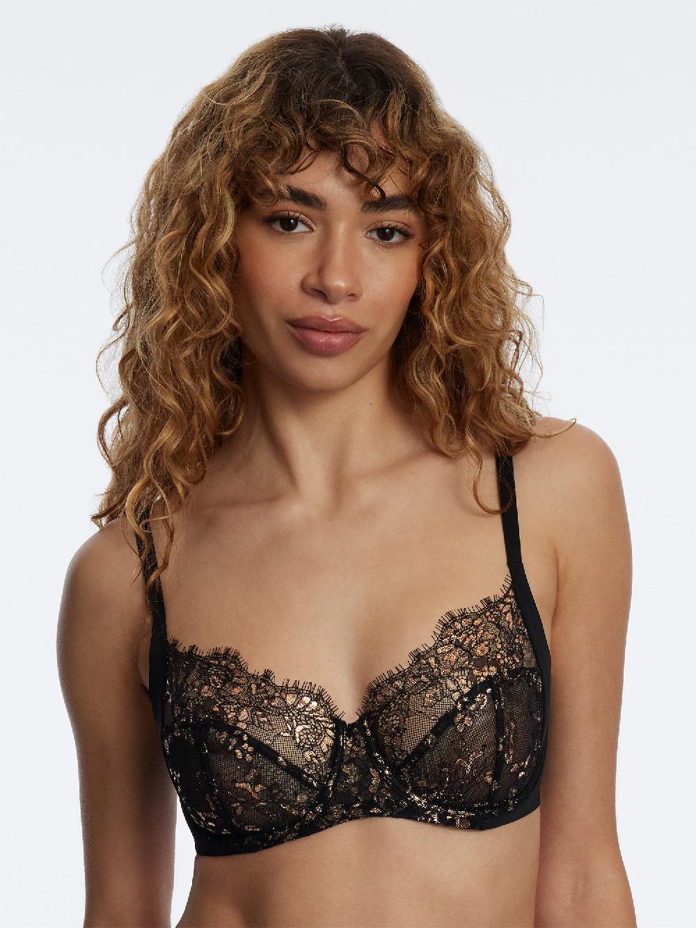 Skarlett Blue Entice Lace Full Coverage Side Support Balconette Bra Black/Rose Gold