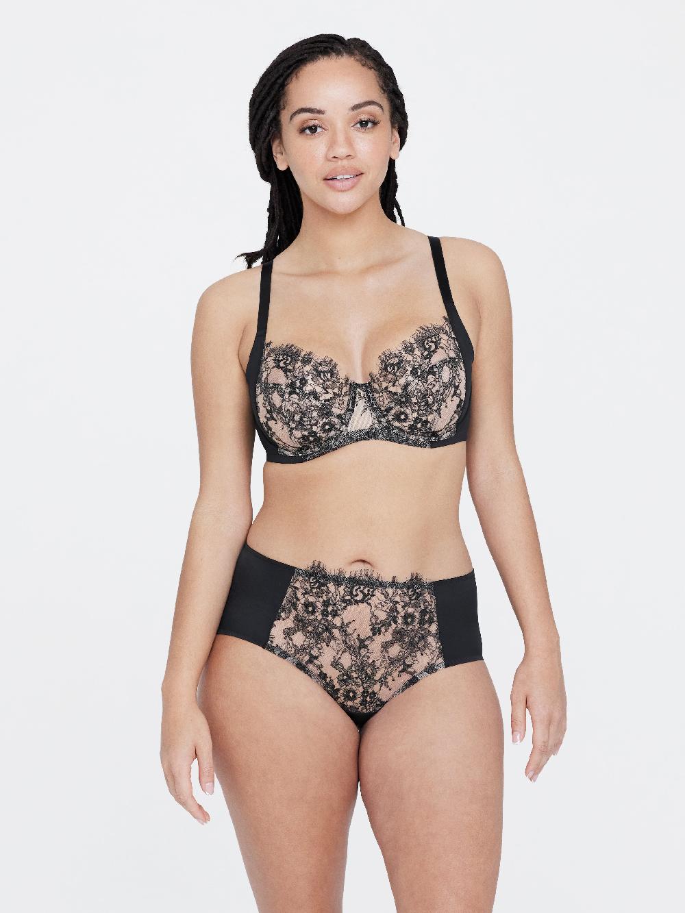Skarlett Blue Entice Lace Full Coverage Side Support Balconette Bra Black/Nylon