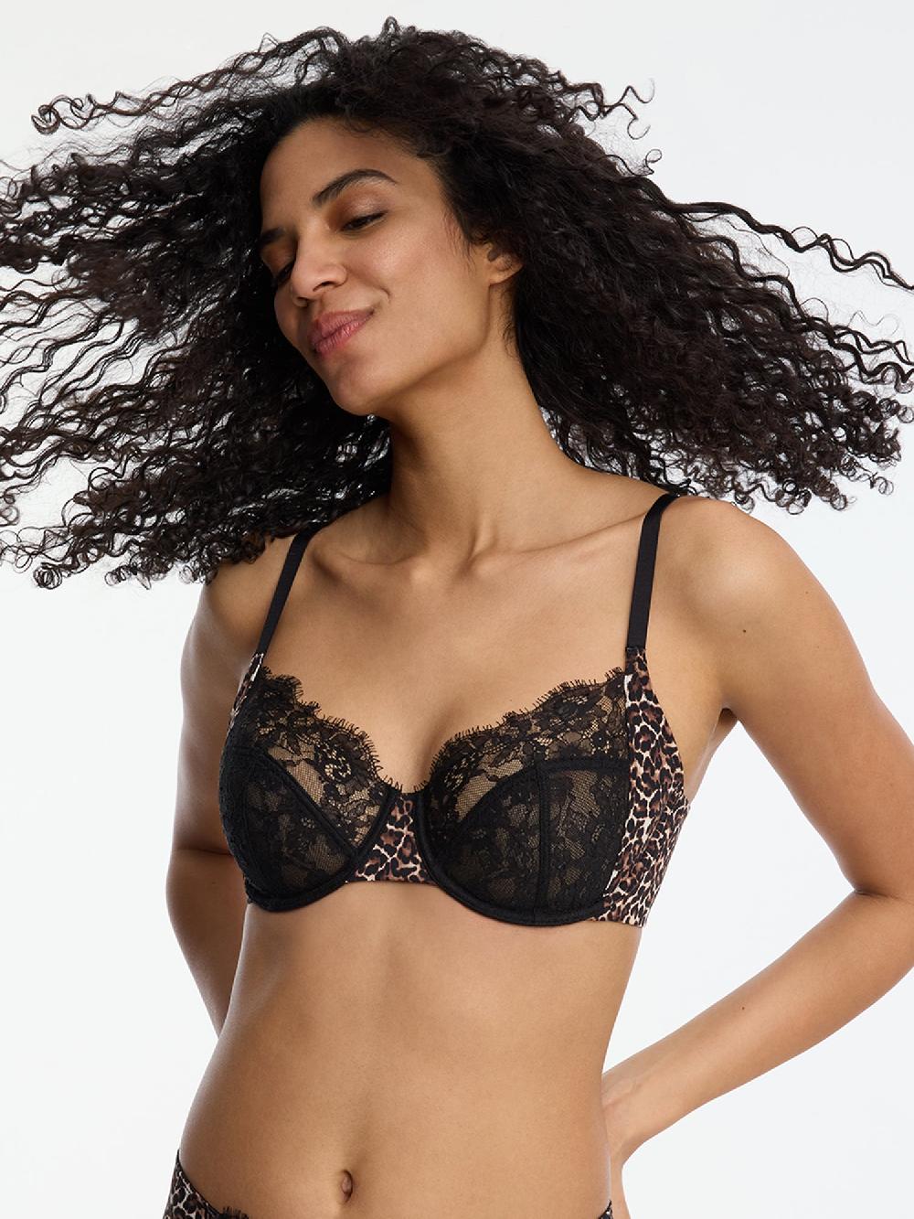 Skarlett Blue Entice Lace Full Coverage Side Support Balconette Bra Black Leopard Print