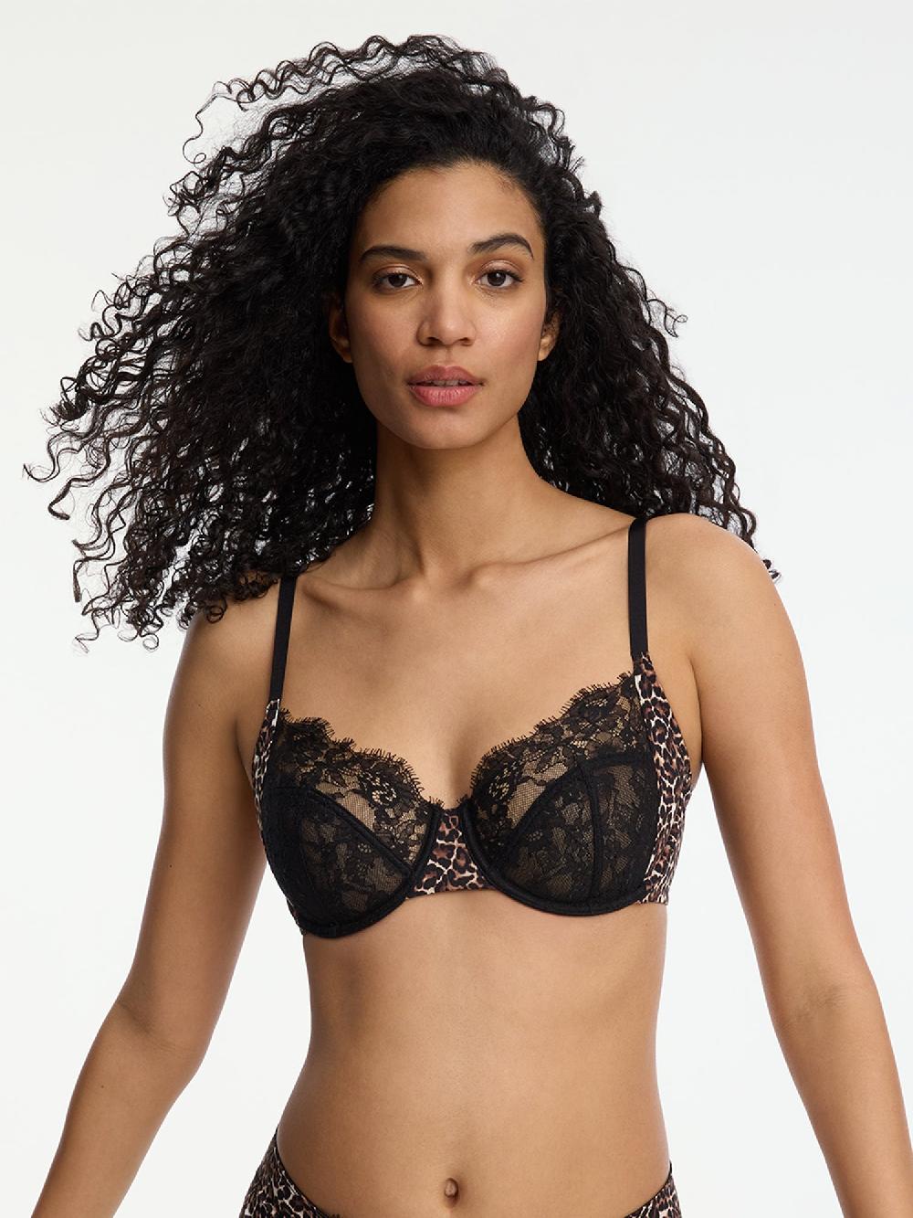 skarlett blue Entice Lace Full Coverage Side Support Balconette Bra Black Leopard Print