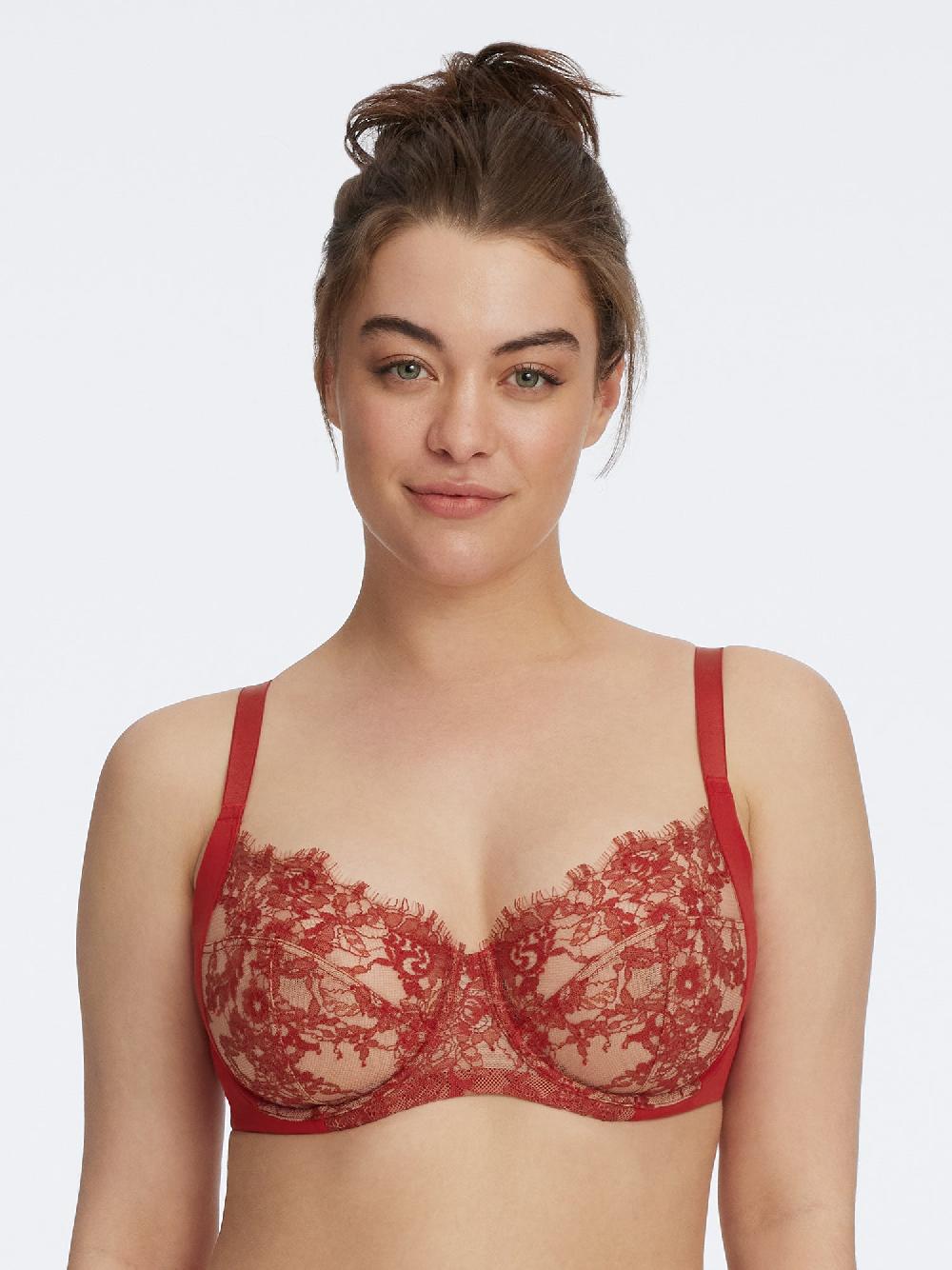 Skarlett Blue Entice Lace Full Coverage Side Support Balconette Bra Lipstick Red/Nylon