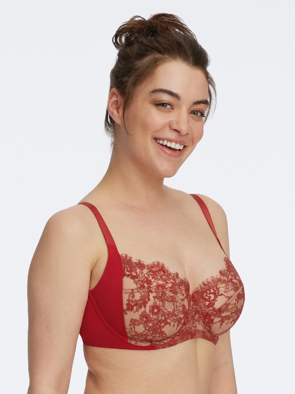 skarlett blue Entice Lace Full Coverage Side Support Balconette Bra Lipstick Red/Nylon