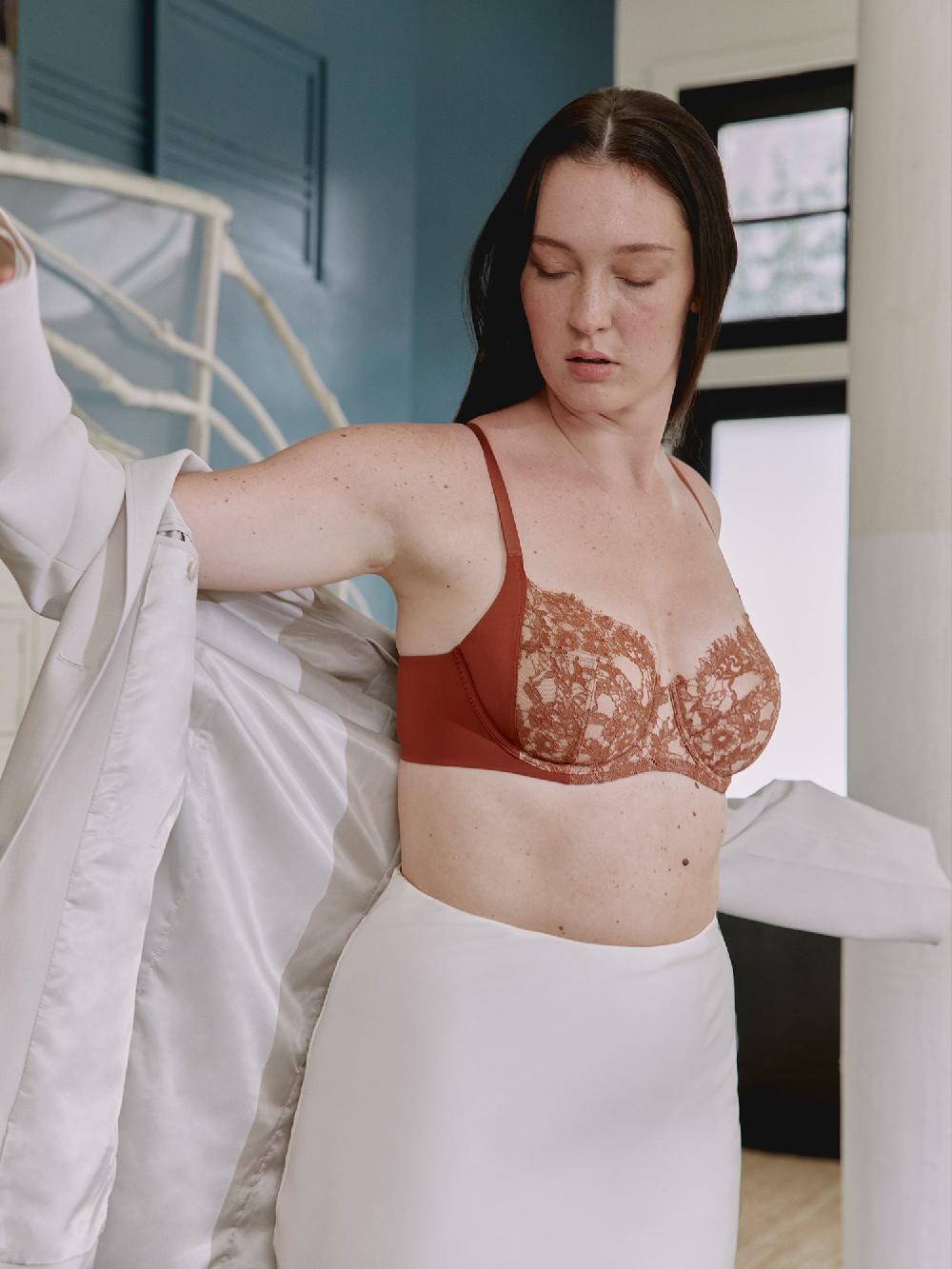 Skarlett Blue Entice Lace Full Coverage Side Support Balconette Bra Clay/Nylon