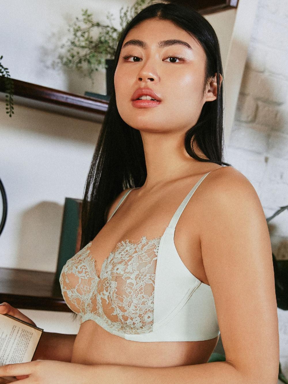 Skarlett Blue Entice Lace Full Coverage Side Support Balconette Bra Seafoam/Nylon