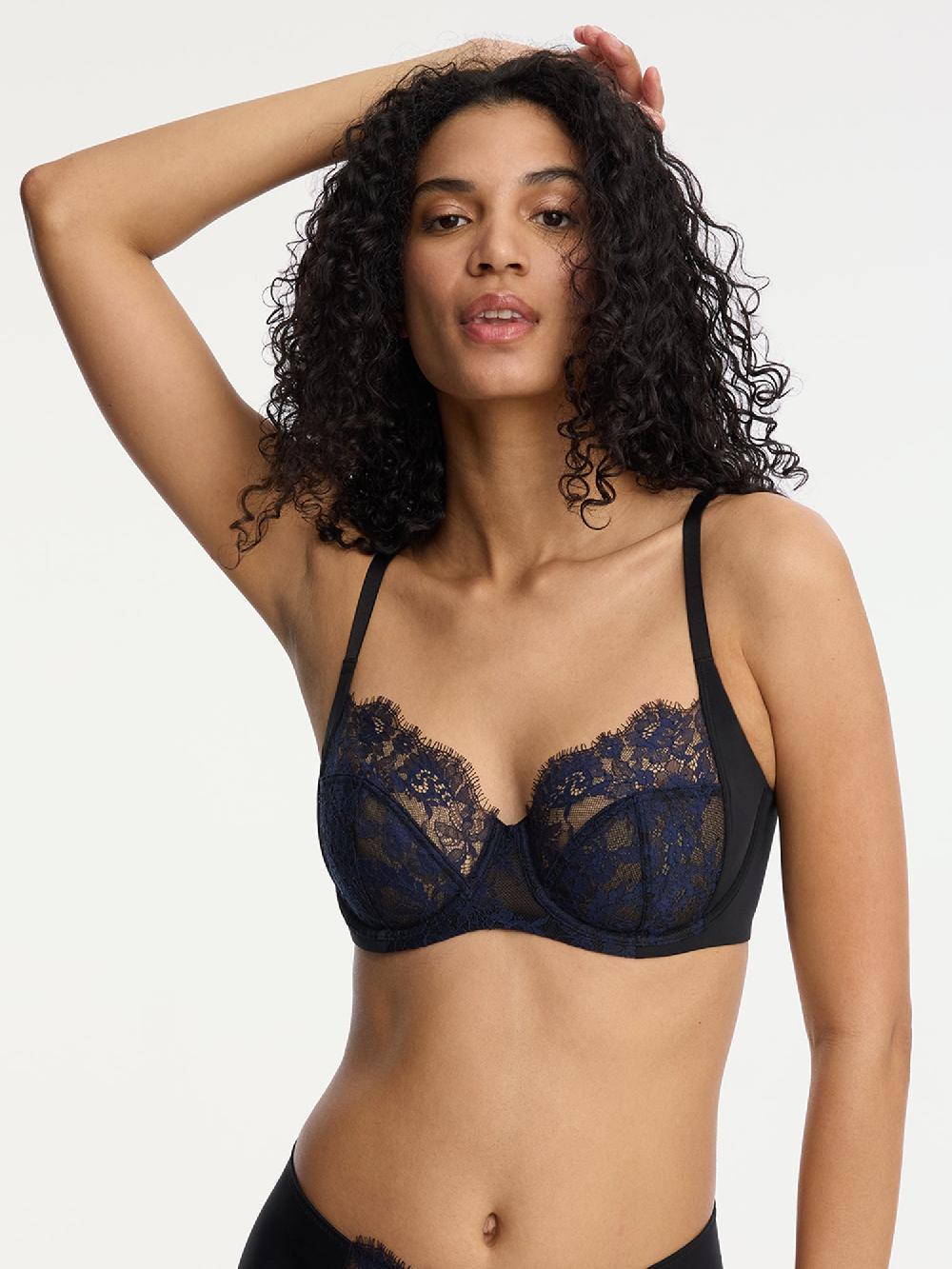 skarlett blue Entice Lace Full Coverage Side Support Balconette Bra Black/Midnight