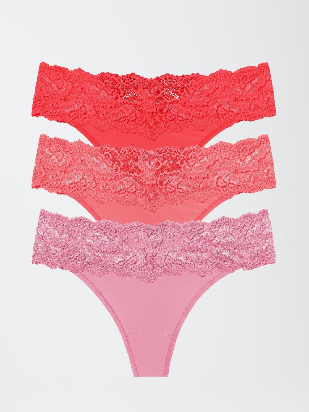 skarlett blue Goddess Lace Trim Thong 3-Pack Picante/Rosy/Pink Orchid