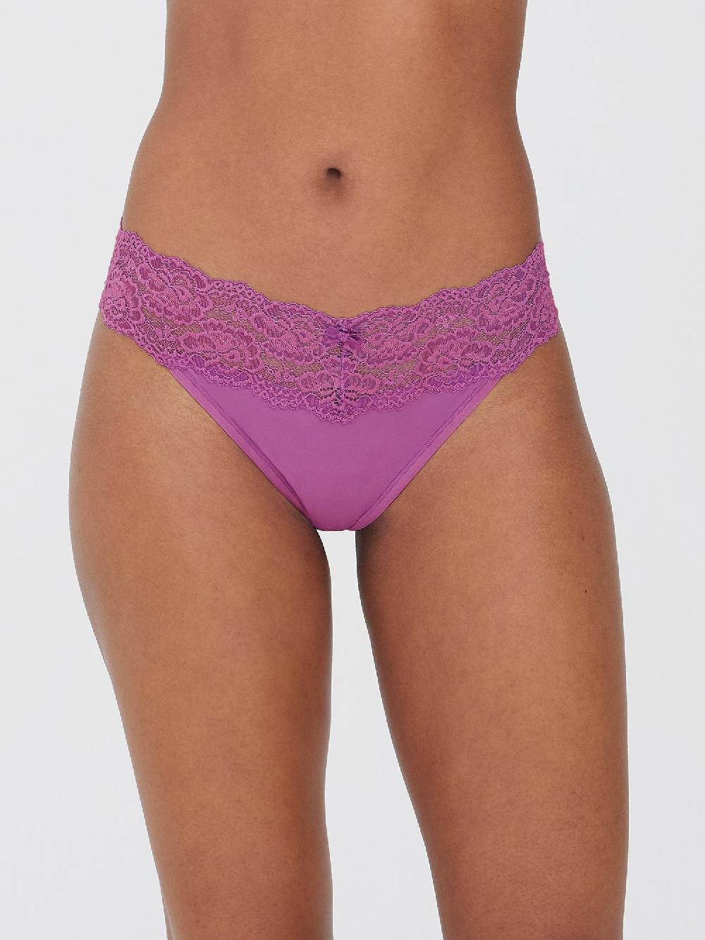 Skarlett Blue Goddess Lace Trim Thong 3 Pack Purple/Periwinkle/Pink Lavender