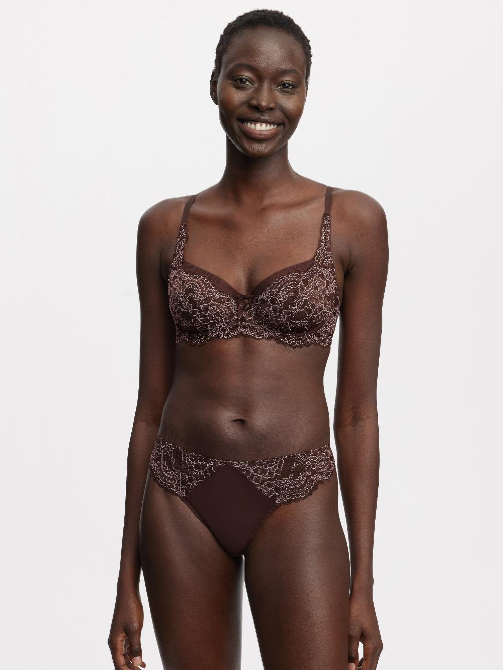 Skarlett Blue Minx Lace Trim Thong Rich Chocolate/Lt. Pink