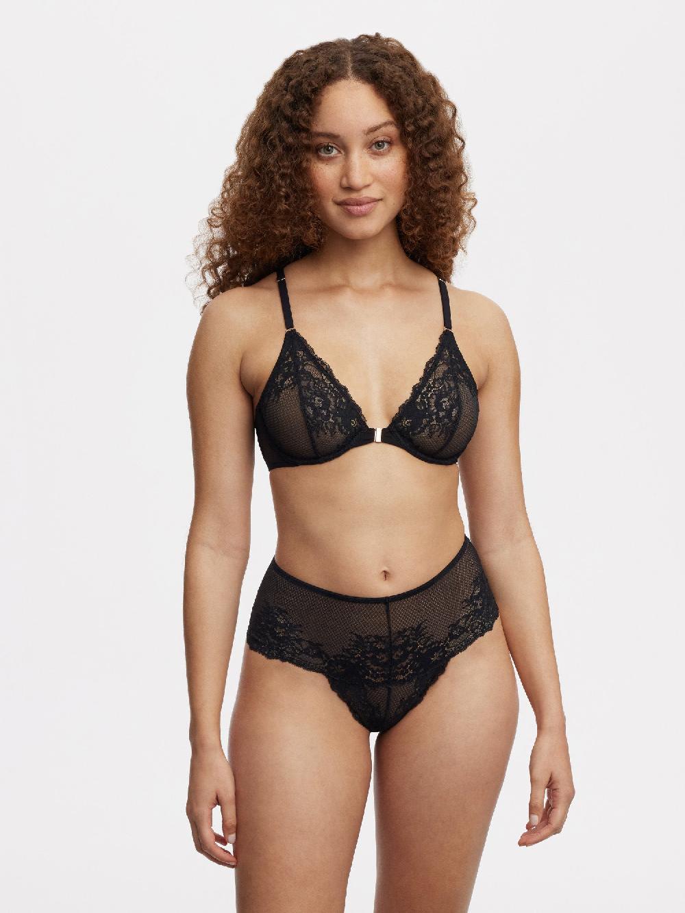 skarlett blue Flaunt Lace High Waist Thong Black