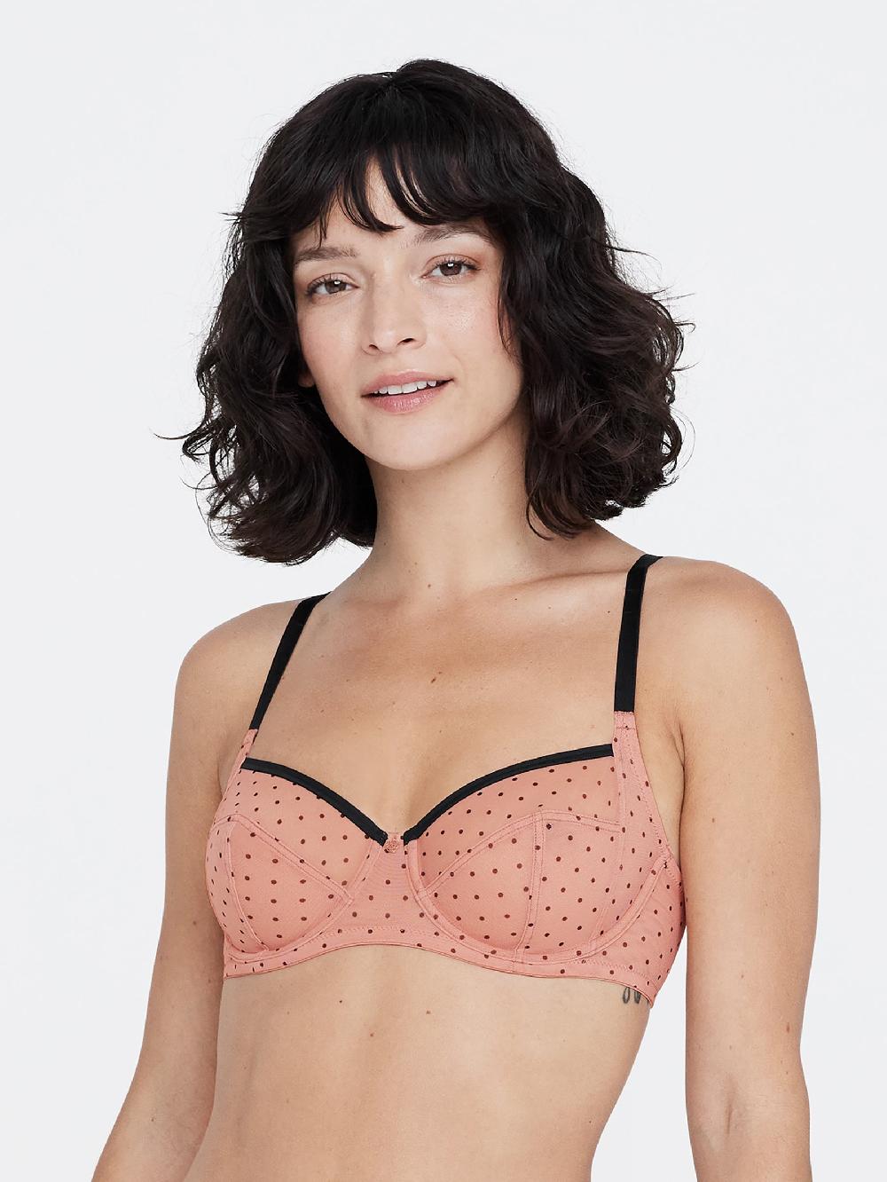 skarlett blue Spellbound Sheer Side Support Bra Rose Dawn/Black Polka Dot Print
