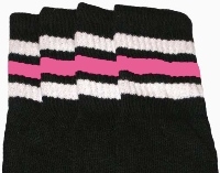 skatersocks Kids Black tube socks with White-BubbleGum Pink stripes