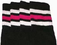 skatersocks Kids Black tube socks with White-Hot Pink stripes