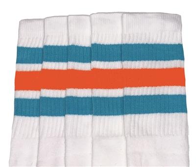 skatersocks Kids White tube socks with Aqua-Orange stripes