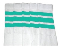 skatersocks Kids White tube socks with Aqua stripes