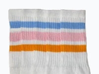 skatersocks Kids White tube socks with Baby Blue-Baby Pink-Gold stripes