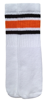 skatersocks Kids White tube socks with Black-Orange stripes