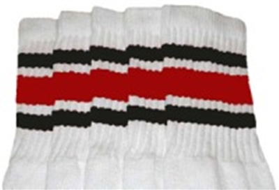 skatersocks Kids White tube socks with Black-Red stripes