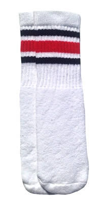 skatersocks Kids White tube socks with Black-Red stripes