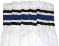 skatersocks Kids White tube socks with Black-Royal Blue stripes
