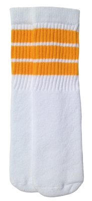 skatersocks Kids White tube socks with Gold stripes