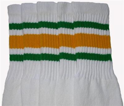 skatersocks Kids White tube socks with Green-Gold stripes