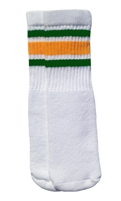 skatersocks Kids White tube socks with Green-Gold stripes