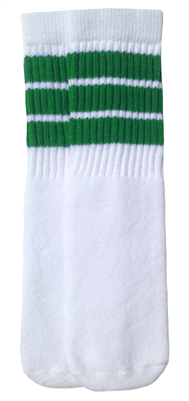 skatersocks Kids White tube socks with Green stripes