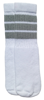 skatersocks Kids White tube socks with Grey stripes