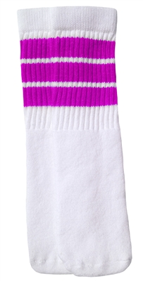 skatersocks Kids White tube socks with Hot Pink stripes