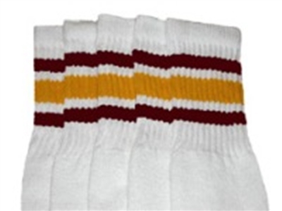 skatersocks Kids White tube socks with Maroon-Gold stripes
