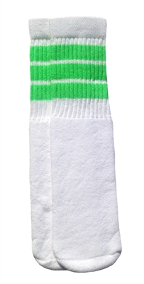 skatersocks Kids White tube socks with Neon Green stripes