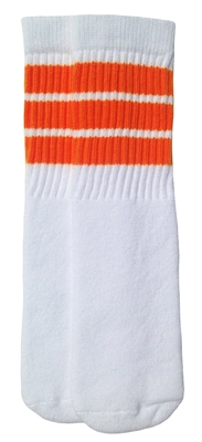 skatersocks Kids White tube socks with Orange stripes