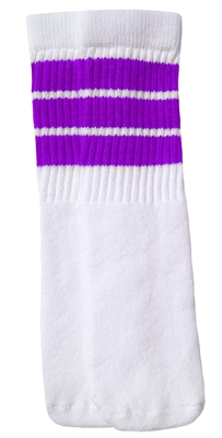 skatersocks Kids White tube socks with Purple stripes