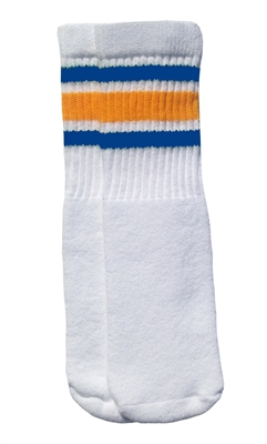 skatersocks Kids White tube socks with Royal Blue-Gold stripes