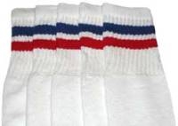 skatersocks Kids White tube socks with Royal Blue-Red stripes